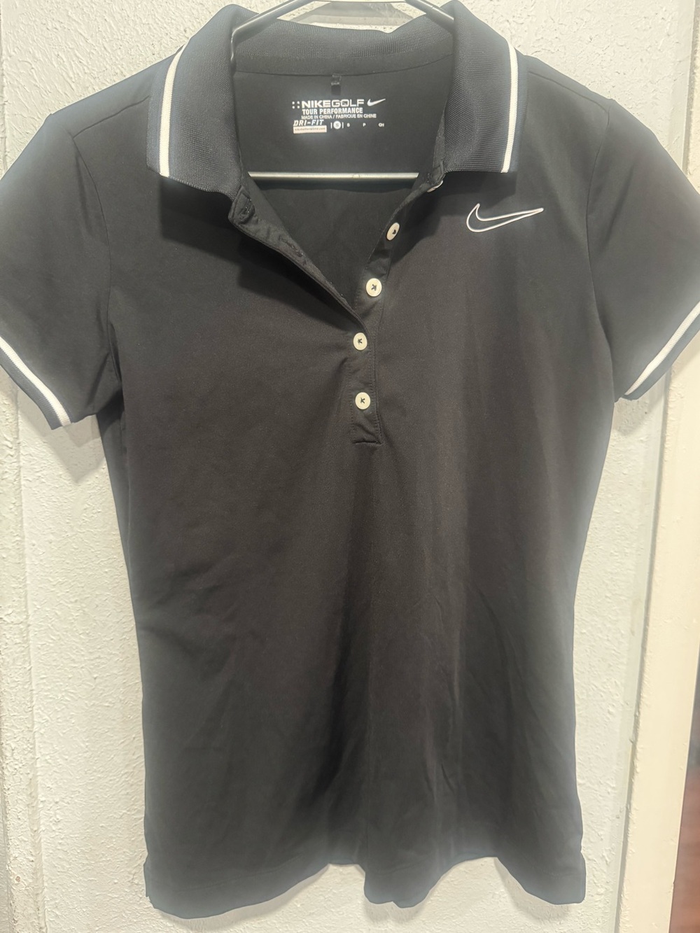 Nike Black Polo Button-Down Shirt with White Trim